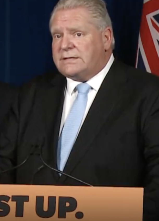 Doug Ford at a press conference about the Omicron video. Credit: Doug Ford (video still) / Twitter
